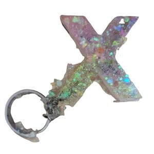 Fortune X Resin Alphabet Letter  Keychain Sparkly Glitter Key Chain Bag